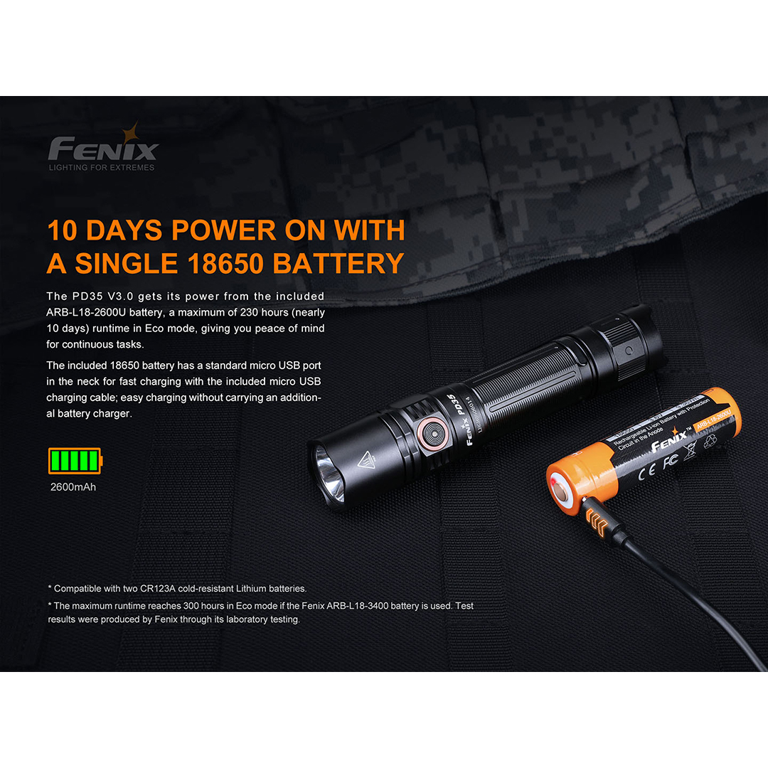 FENIX PD35 フラッシュライト 充電器バッテリーフルセット エクスター Fenix PD35 V2.0 1000 Lumen Tactical Flashlight with 2 X